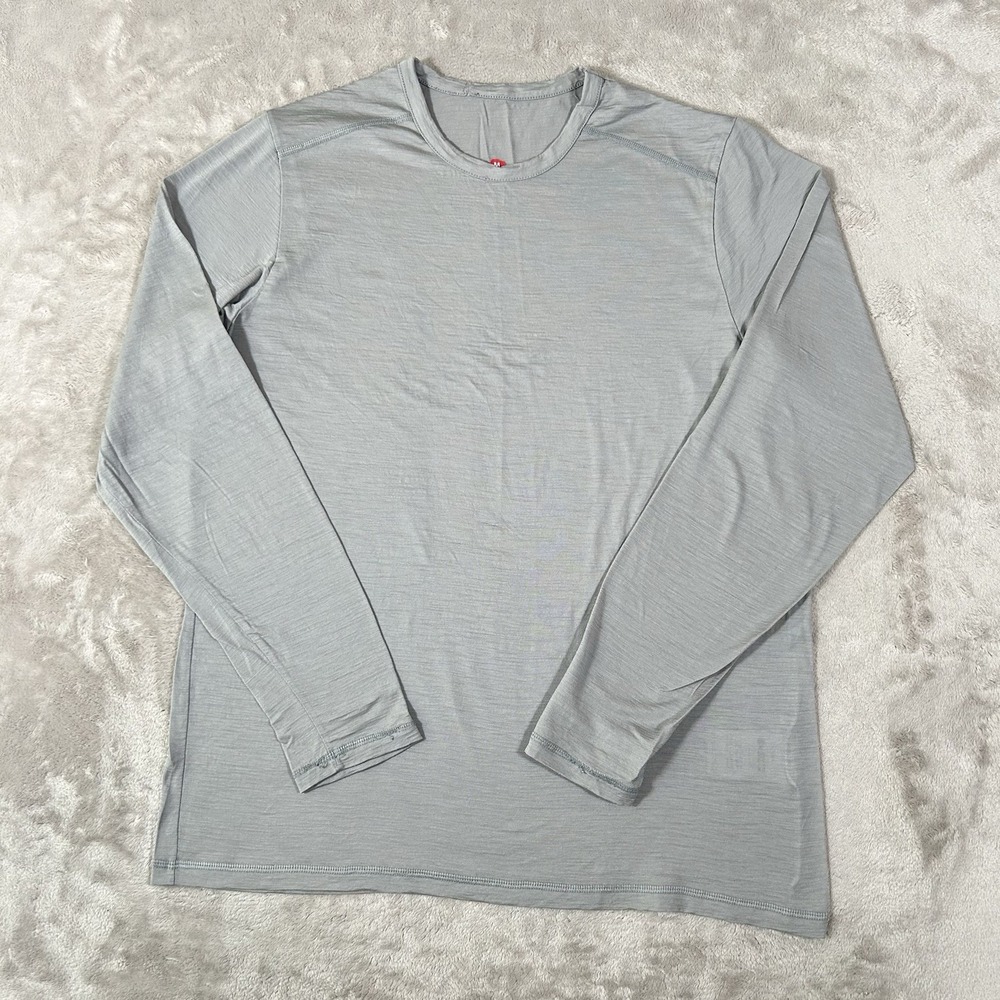 Karbon Mens M Gray 100% Merino Wool Long Sleeve Base Layer Outdoor Shirt